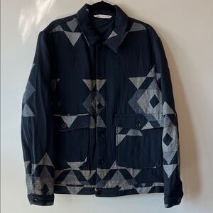 Zara Men's Navy, Blue and Gray Patterned Jacket